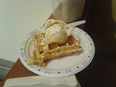 On our dates we have hot waffles and ice cream.